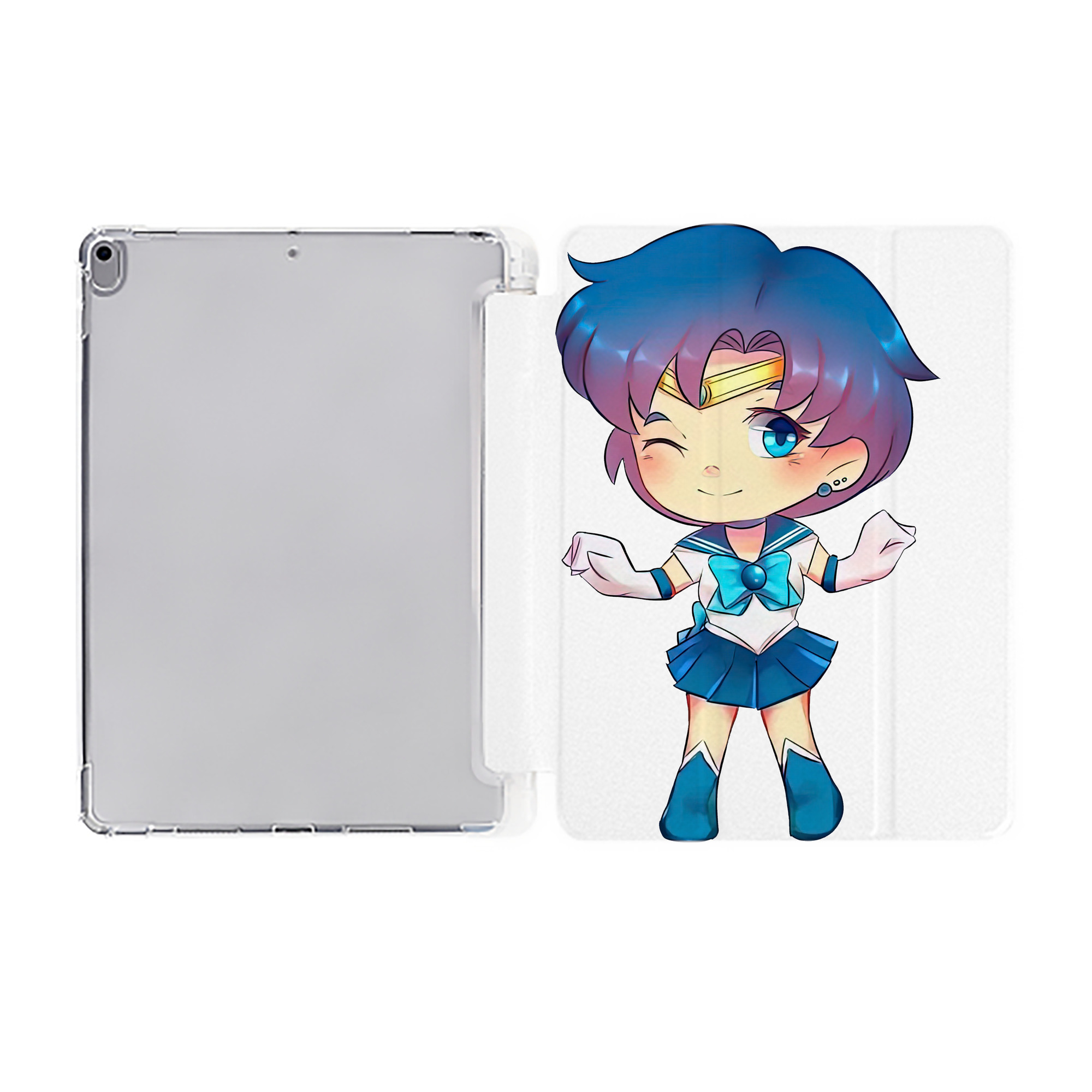 （画像用） 美少女戦士セーラームーン 水野 亜美 みずの あみ Sailor Moon Mizuno Ami IPad ケース ペン収納付き 三つ折りスタンド PUレザー×シリコン 対応機種9.5/10.5/10.9インチ